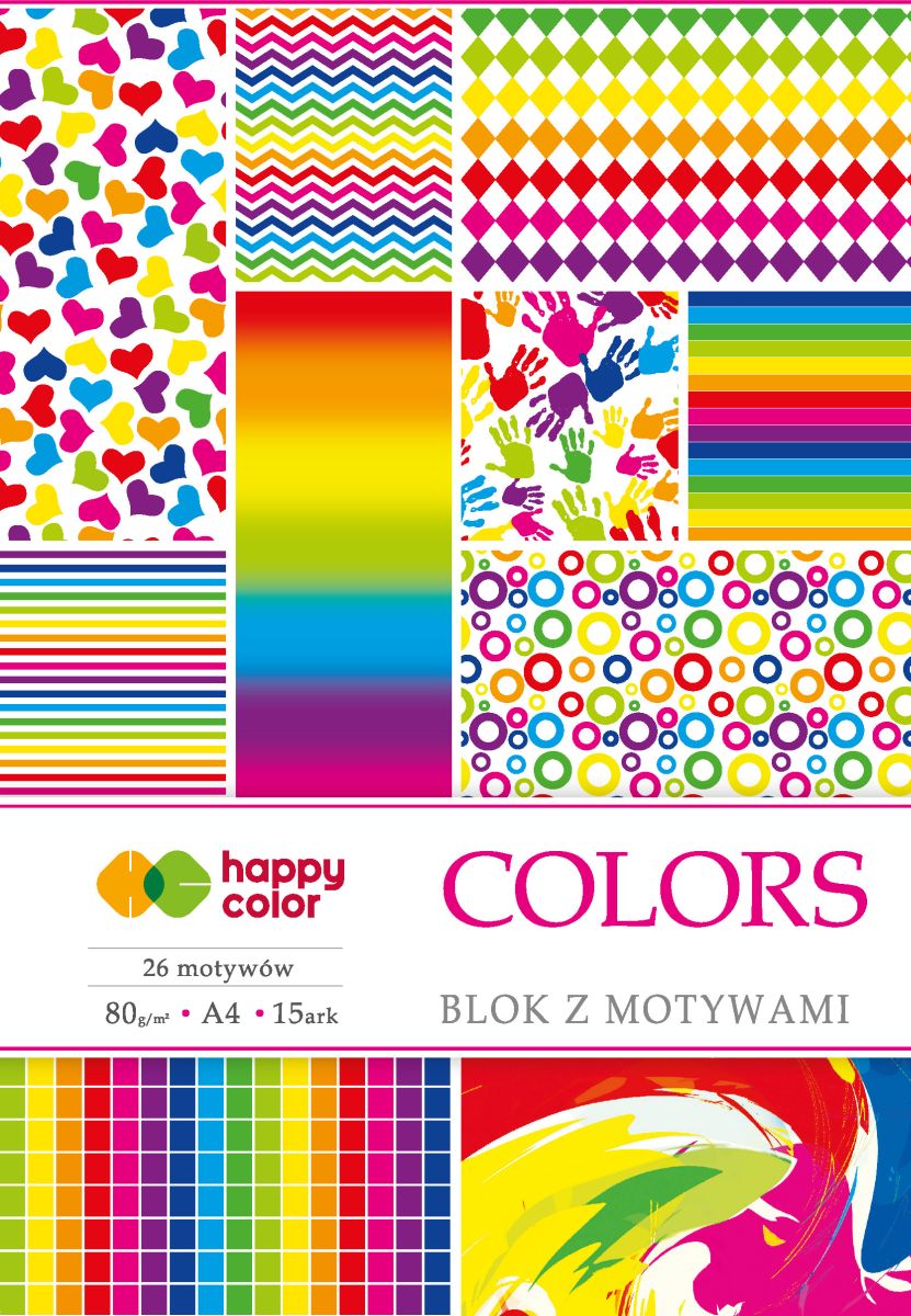 Blok z motywami COLORS 80g,A4, 15ark, 27 motyw