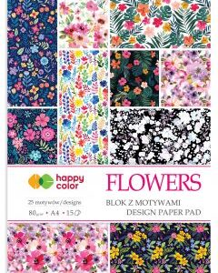 Blok z motywami FLOWERS 80g,A4, 15ark, 25 motyw