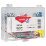ZESTAW BIUROWY PLASTIKOWE PUDEŁKO MIX 110SZT