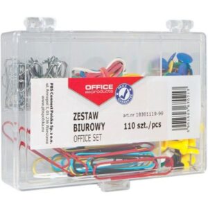 ZESTAW BIUROWY PLASTIKOWE PUDEŁKO MIX 110SZT