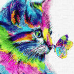 Malowanie po numerach Tęczowy Kot z Motylem 13