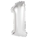 Balon foliowy "Cyfra 1", srebrna, 35 cm