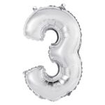 Balon foliowy "Cyfra 3", srebrna, 35 cm