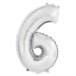 Balon foliowy "Cyfra 6", srebrna, 35 cm