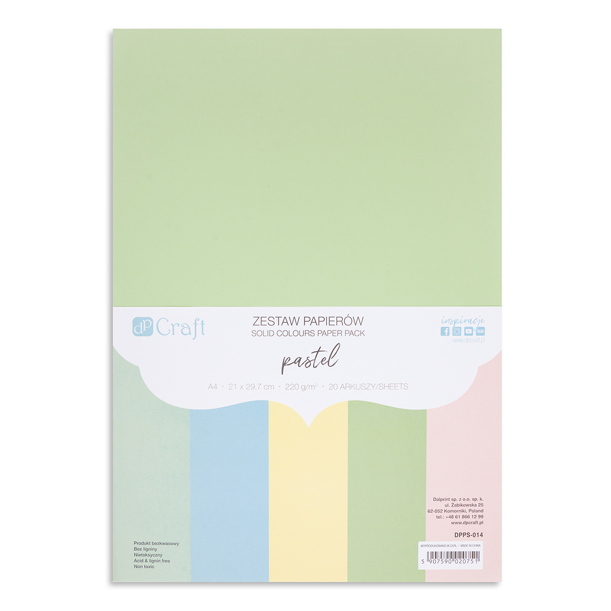 ZESTAW PAPIERÓW 220G - PASTELS, A4, 20 ARK