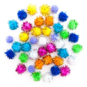 POMPONY POLIESTROWE MIX METALIZOWANE, 40 SZT