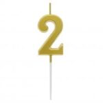 Świeczka piker B&C cyferka 2, metaliczna złota, 9.