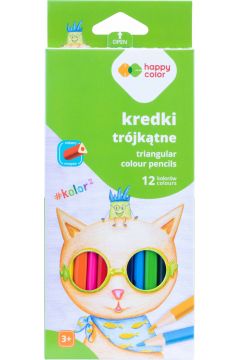 Kredki Happy Color Drewniane, trójkątne 12 kol.