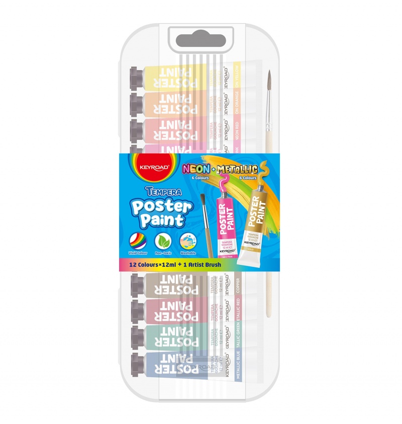 FARBY PLAKATOWE W TUBKACH 12X12 ML METALICZNE I NEONOWE