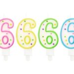 ŚWIECZKA CYFERKA  6 W KROPKI 7.5 CM