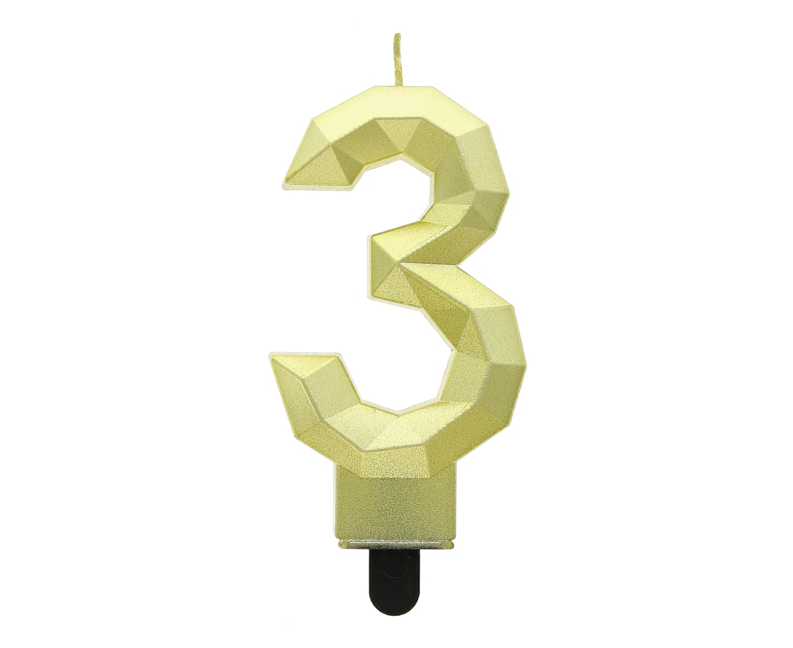 ŚWIECZKA CYFERKA 3 DIAMENT METALIK ZŁOTY 7.6 CM