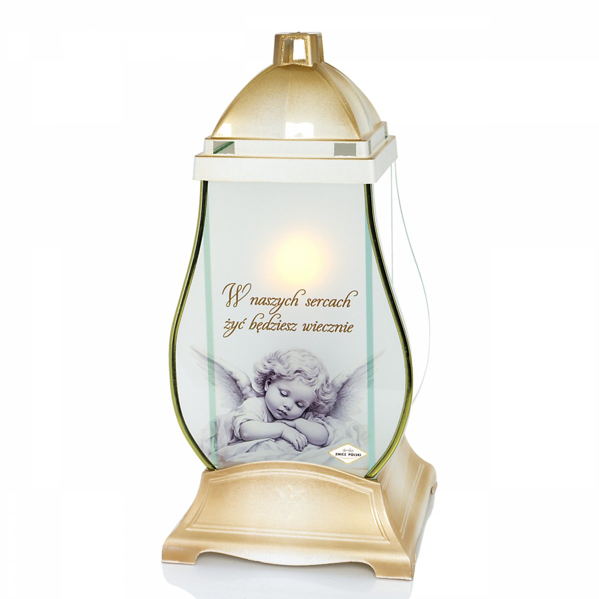 ZNICZ GRUSZKA BIAŁA ANIOŁ RETRO ZLOTY