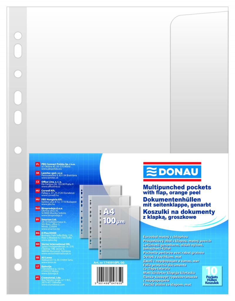 KOSZULKA NA DOKUMENTY Z KLAPKĄ A4 100um 10szt