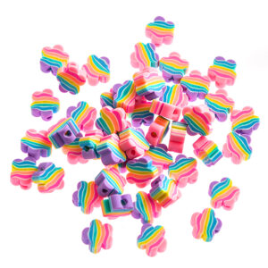 KORALIKI POLIMEROWE TĘCZOWE KWIATKI  1CM 48 SZT