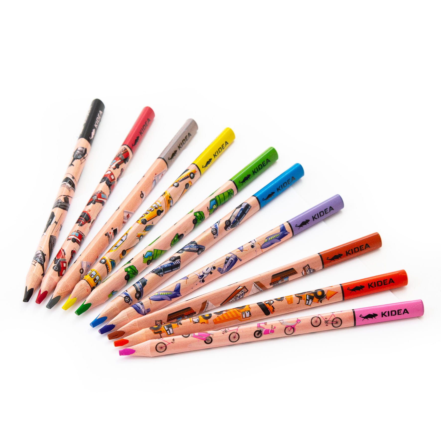 KREDKI TRÓJKĄTNE JUMBO POJAZDY 10 KOLORÓW KIDEA - obrazek 2