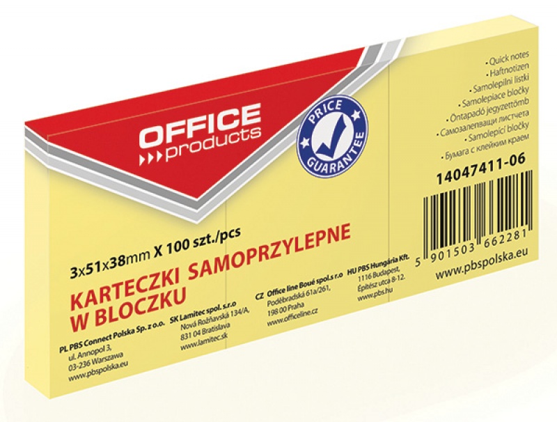 KARTECZKI SAMOPRZYLEPNE 38x51mm BLOCZEK 100k OFFICE PRODUCT