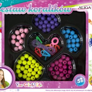 ZESTAW KORALIKÓW PLASTIKOWYCH 80szt MIX + ŻYŁKA