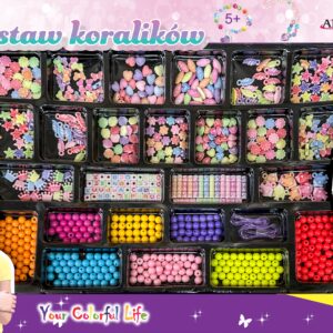 ZESTAW KORALIKÓW PLASTIKOWYCH 650szt MIX 2x ŻYŁKA