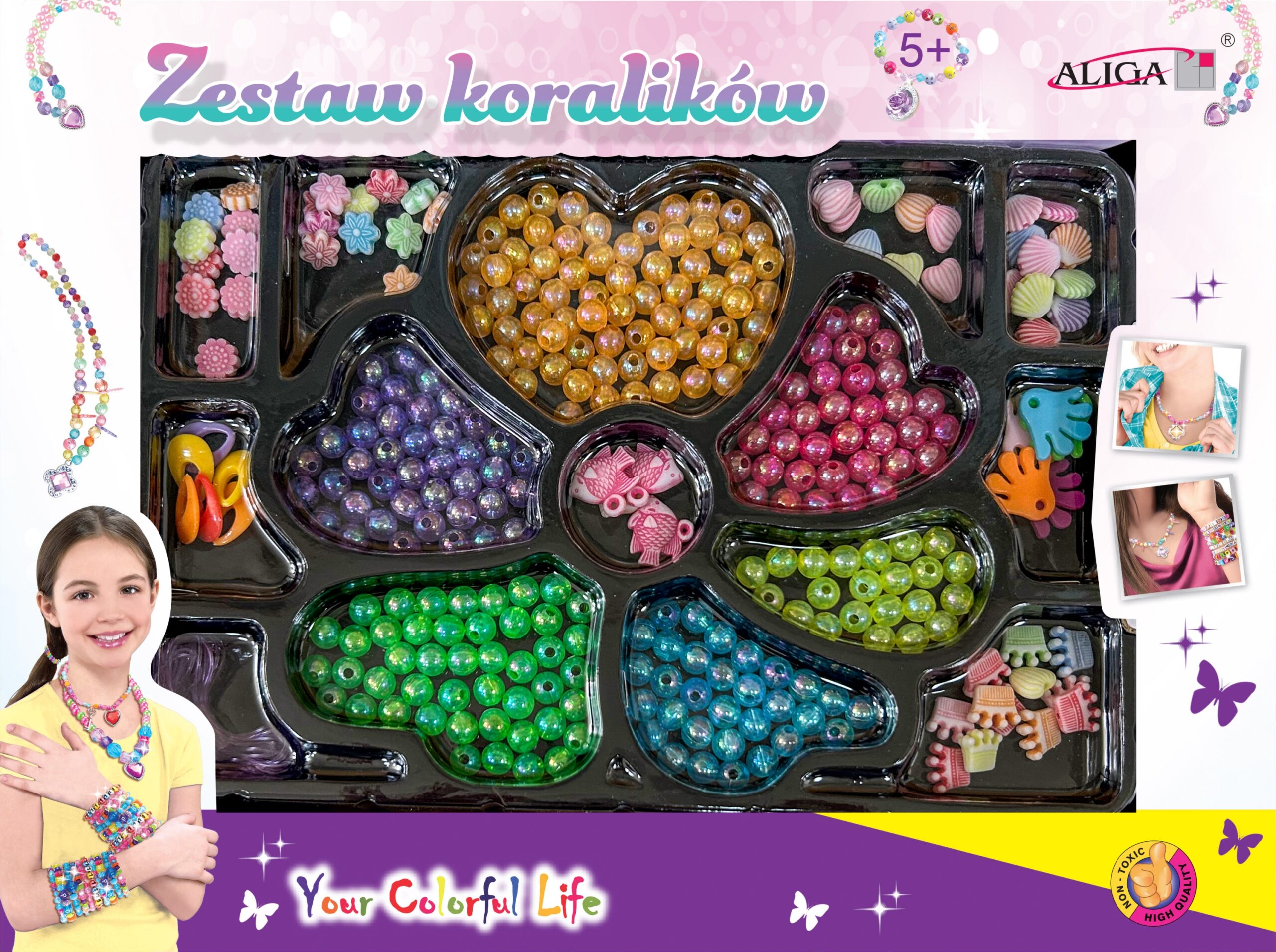 ZESTAW KORALIKÓW PLASTIKOWYCH 275szt MIX 2x ŻYŁKA