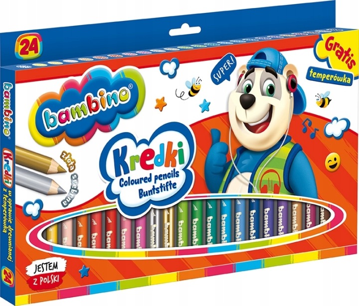 KREDKI BAMBINO OKRĄGŁE 24 KOLORY Z TEMPERÓWKĄ