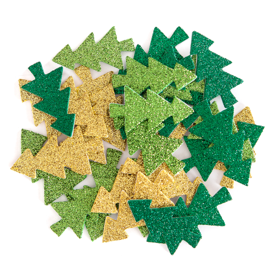 NAKLEJKI Z PIANKI CHOINKI BROKAT 30szt